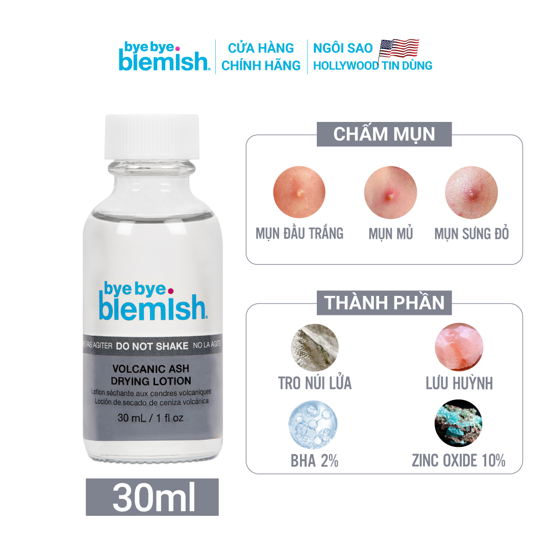 Chấm Mụn Tro Núi Lửa Giảm Mụn Nhanh Sau 1 Đêm Dành Cho Mụn Trắng, Sưng Đỏ Bye Bye Blemish Volcanic Ash Drying Lot