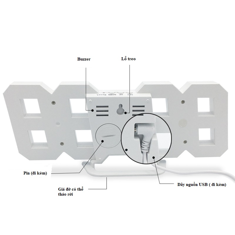 Đồng hồ MUNTY LED trắng hiện thị đa chức năng trang trí nhà cửa, quán cafe