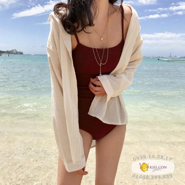 Bikini 1 mảnh đỏ đô thun gân cao cấp