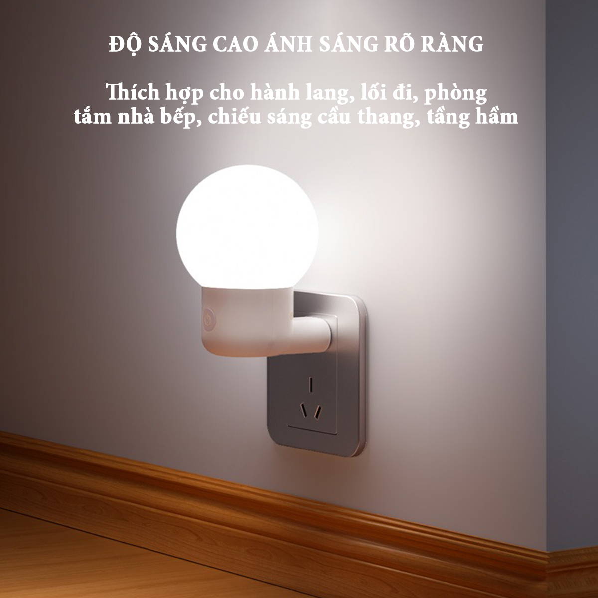 Đèn cảm ứng ánh sáng tự động bật sáng khi trời tối, đèn tắt khi trời sáng, ánh sáng 2 màu tùy chọn công suất 3W, phích cắm dẹp 2 chân