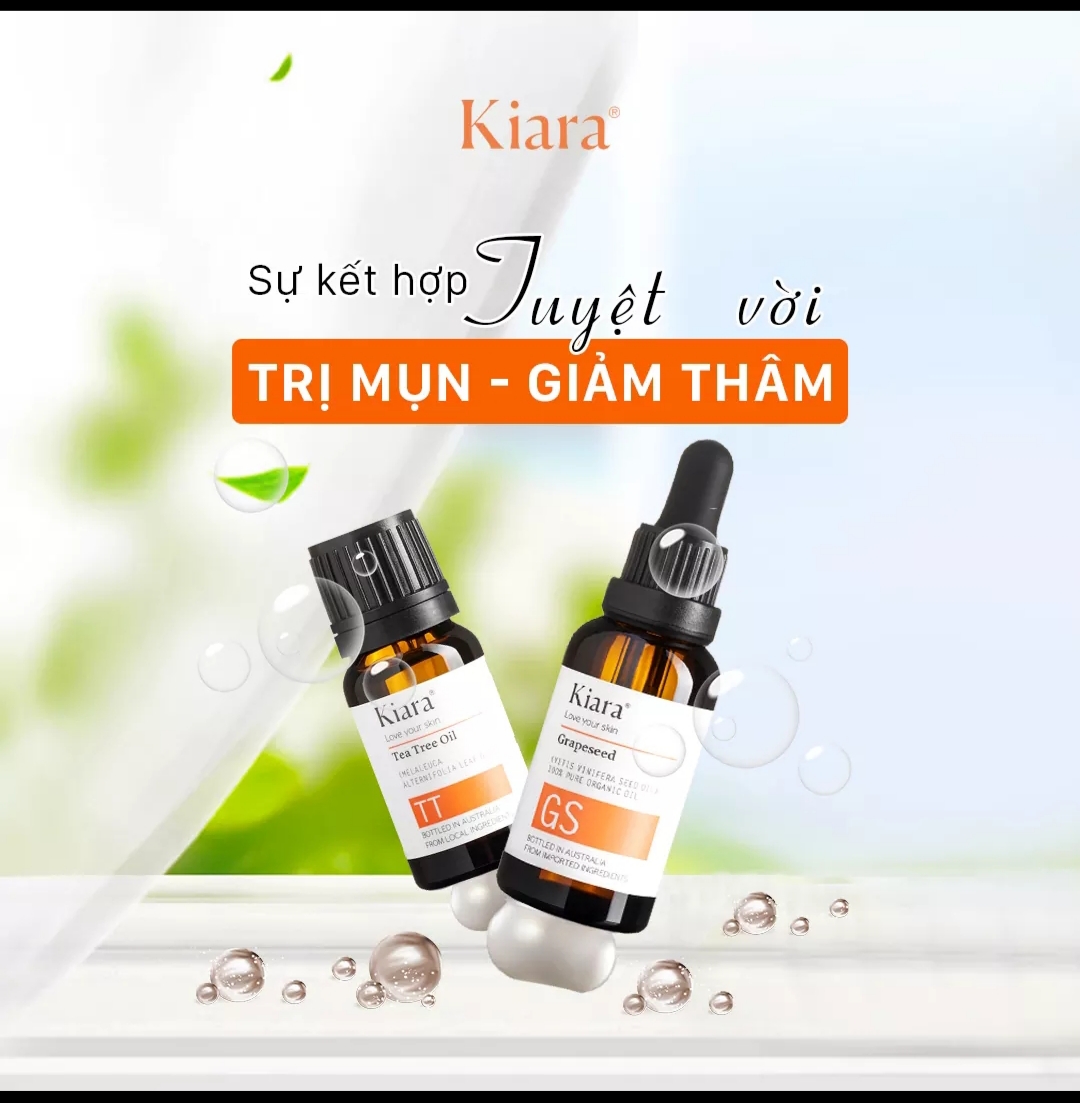 Bộ Đôi giảm Mụn Giảm Thâm Kiara Grapeseed Oil và Tea Tree Oil