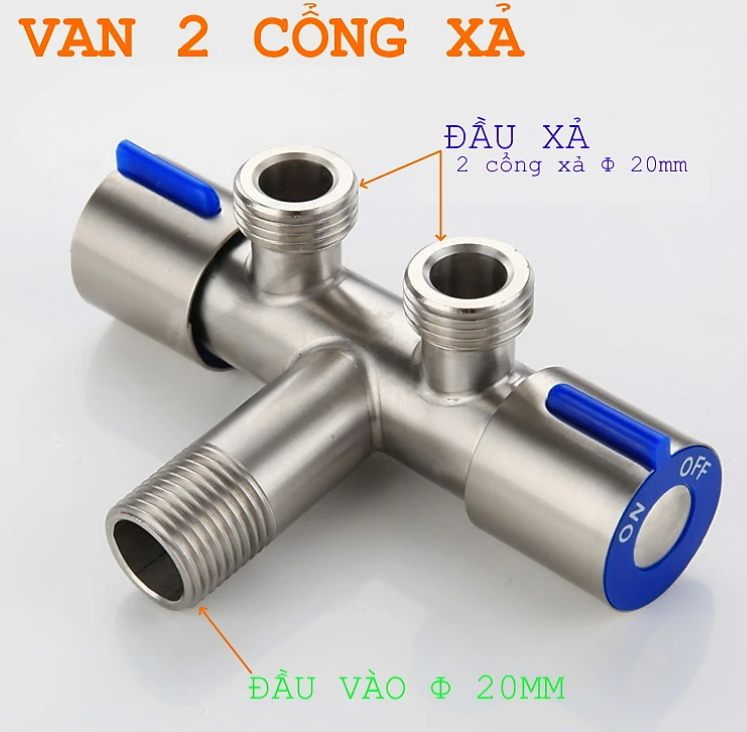 Van nước KG45 2cổng xả có khóa riêng biệt dạng vòi chia nước, đường kính van 20mm, chất liệu inox304- Hàng chính hãng