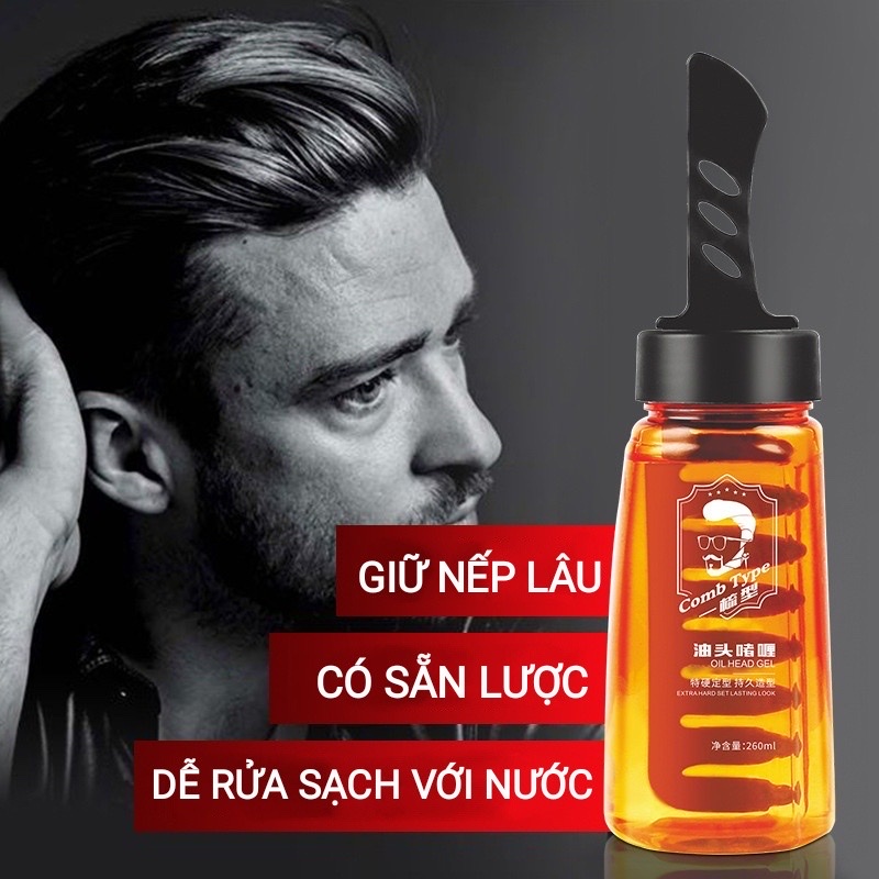 Lược  vuốt tóc cho nam cao cấp ,chai lớn 260ml 2 trong 1  ,tạo kiểu ,tạo nếp giữ tóc 24 giờ , mang lại vẻ đẹp  quyến rũ nam tính