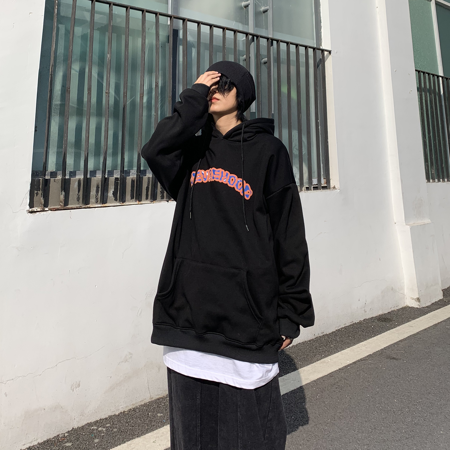 Áo hoodie đen nam nữ form rộng Yinxx phong cách ulzzang vải nỉ bông dày dặn HD36