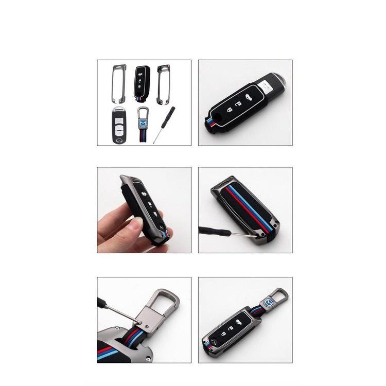 Ốp khóa kim loại bảo vệ chìa khóa xe ô tô Mazda 3 nút  CX5, Mazda 6 có vân thể thao phản quang -