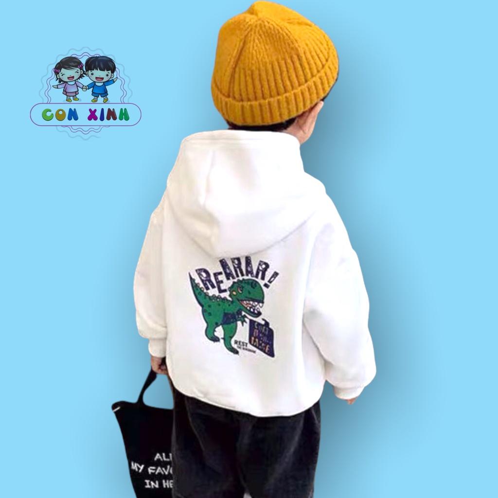 Áo hoodie unisex CON XINH form rộng nỉ nam nữ hình in KHỦNG LONG REARAA ,thời trang thu đông cho bé từ 4 đến 8 tuổi