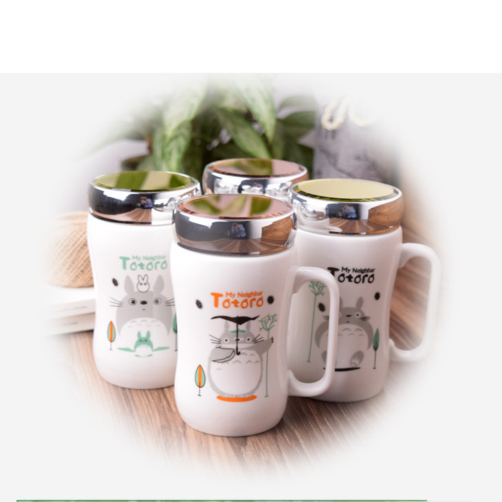 Ly sứ giữ nhiệt có nắp gương, cốc in hình totoro dễ thương dung tích 450ml mã CS05 - giao họa tiết ngẫu nhiên