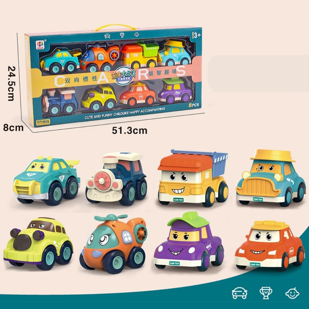 Bộ đồ chơi 8 xe oto poli hoạt hình chạy đà - Biệt đội tàu bay - Dành cho bé từ 2 đến 5 tuổi