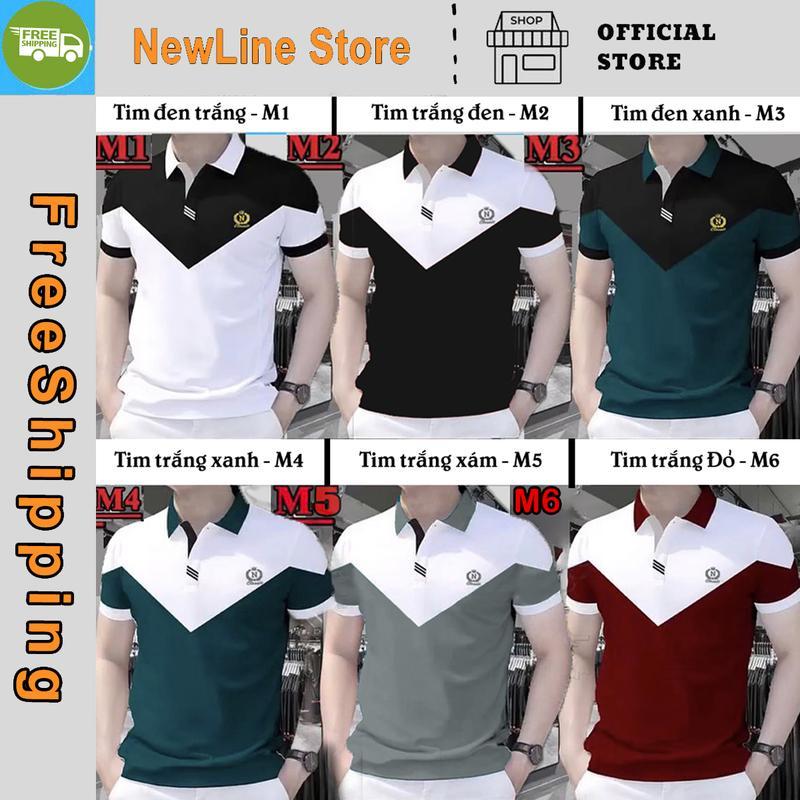 Áo PoLo Nam Cổ Tim MIX 2 Màu Kiểu Dáng Sang Trọng Hàng Cao Cấp   Menswear Có Cổ Ngắn Tay Shirt. - Vai Đen Thân Trắng, Vai Đen Thân Trắng