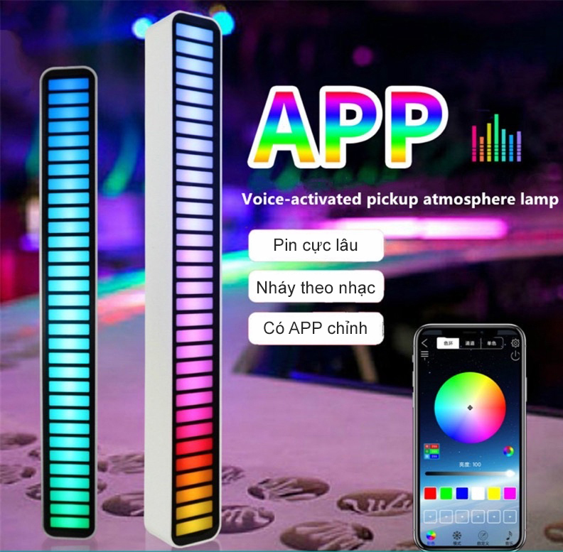 Thanh Đèn Led Nháy Theo Nhạc Nhôm Aluminum Có App Điều Khiển Đèn Led Theo Nhạc Nhấp Nháy Không Dây Đa Sắc RGB Quay VideoTiktok Triệu View Đèn Laser Phòng Bay Cảm Ứng Chớp Theo Nhạc Pin Trâu Trang Trí Ô Tô Nhà Cửa