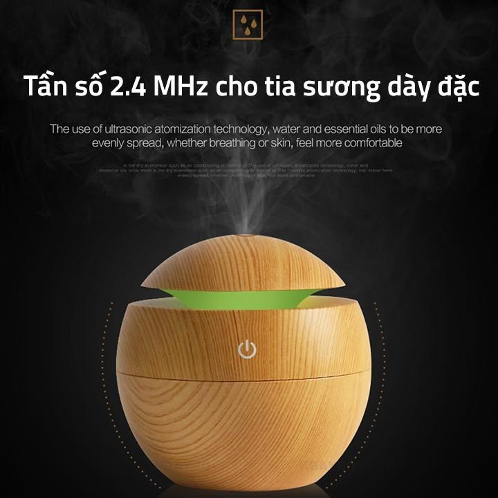 Máy xông tinh dầu vân gỗ có đèn led mẫu tròn