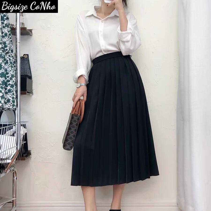 Chân váy dài bigsize nữ ulzzang dạng xòe phong cách hàn quốc, váy dài qua gối Chuppy CV12 - Màu đen