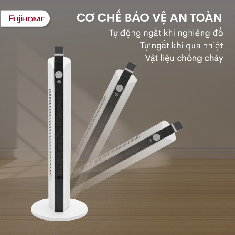 Quạt sưởi gốm Ceramic FUJIHOME FH2000M, Điều khiển cơ bền bỉ, Làm ấm nhanh, Tiết kiệm điện, Hàng chính hãng bảo hành 24 tháng