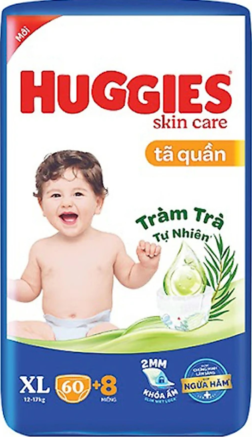 Tã quần Huggies XL60 - Tặng thêm 8 miếng -Skin Care Tràm trà tự nhiên ngừa hăm - Date mới