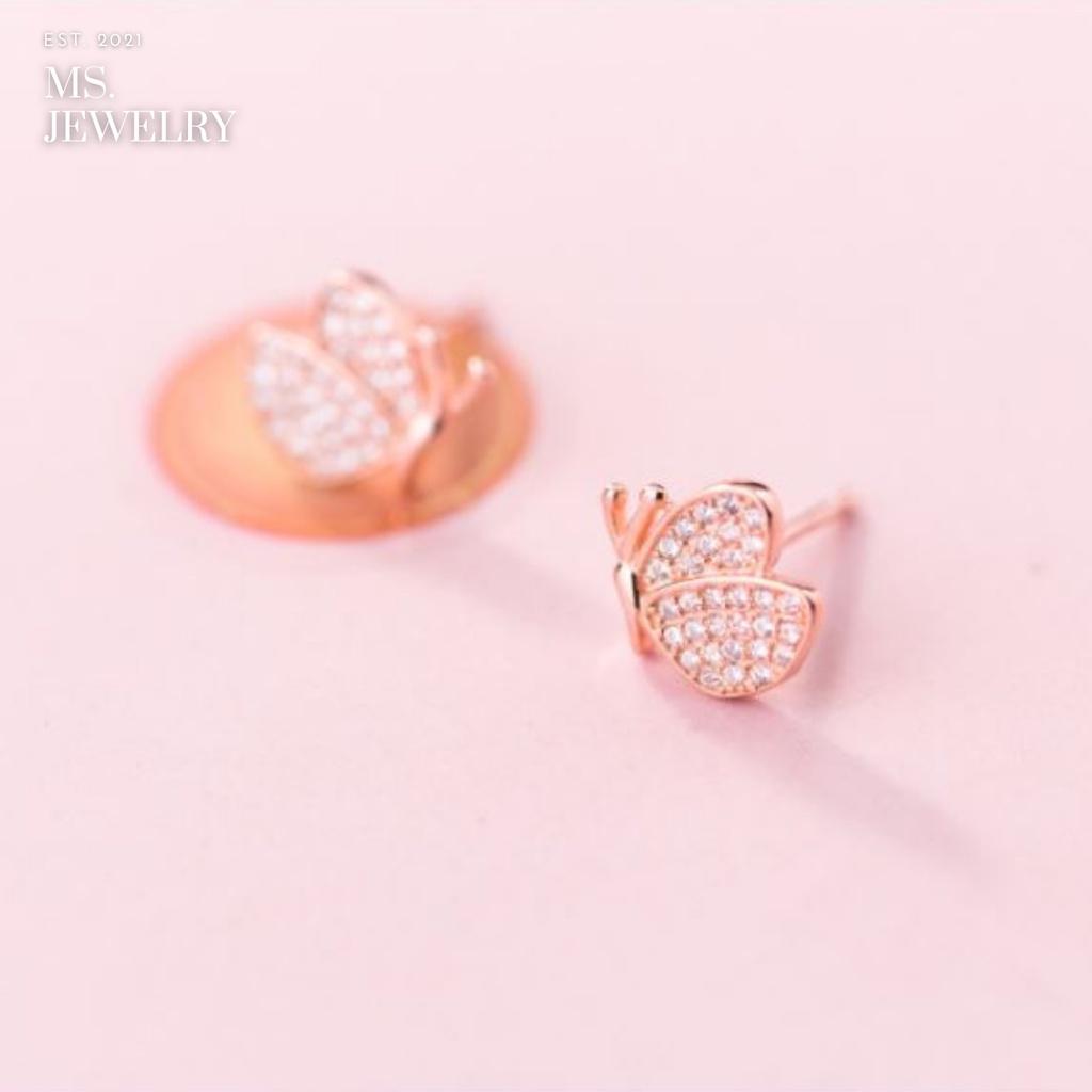 Khuyên Tai Bạc S925 Đính Đá Cubic Zirconia Hình Bướm Sang Trọng