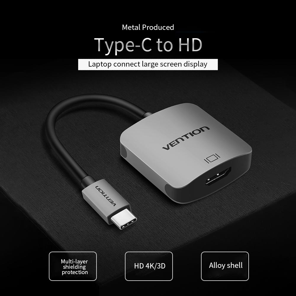 Bộ chuyển đổi VENTION Type-C sang HD/Bộ chuyển đổi USB-C 4K 3D Metal Shell/ Bộ chuyển đổi AV Thay thế cho Máy chiếu TV Macbook