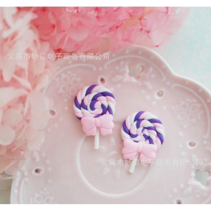 Charm kẹo mút cầu vồng có nơ trang trí vỏ ốp điện thoại, dán Jibbitz, DIY
