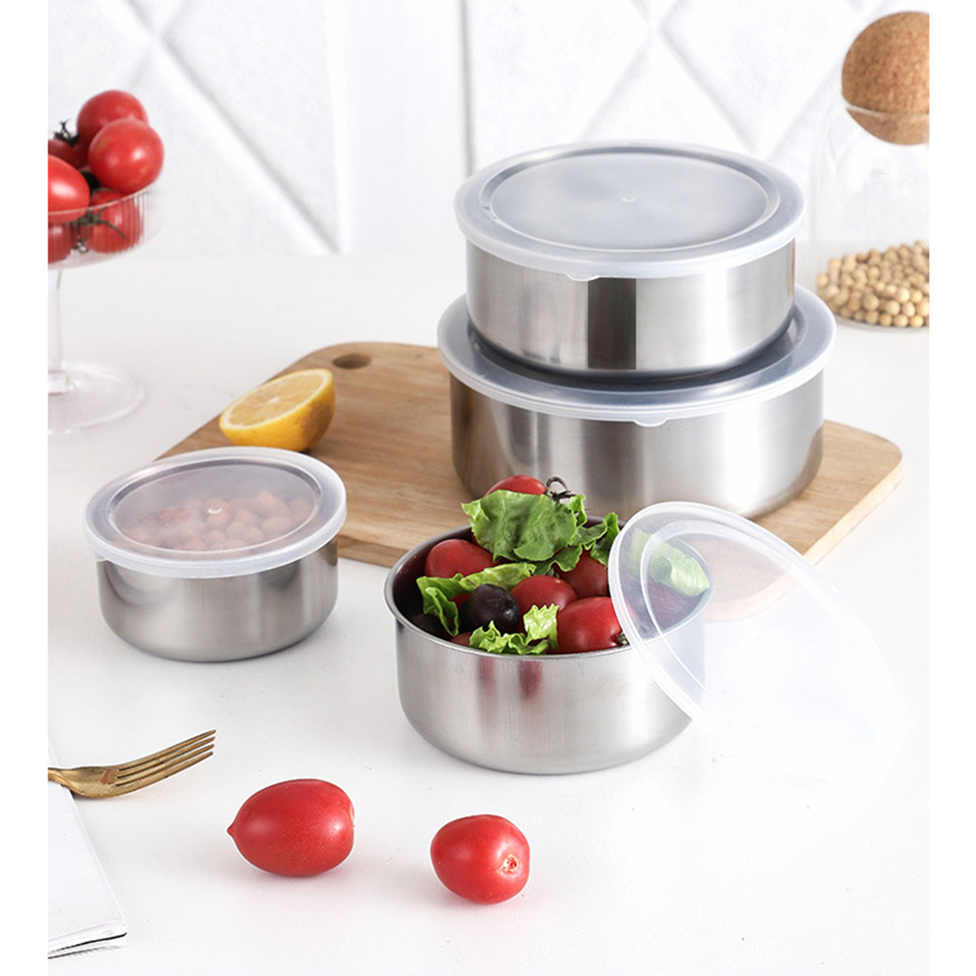 Bộ 5 Thau Inox Đựng Thực Phẩm Nắp Nhựa, Nhiều Kích Thước, Chất Liệu Cao Cấp Bền Đẹp, An Toàn Vệ Sinh Thực Phẩm