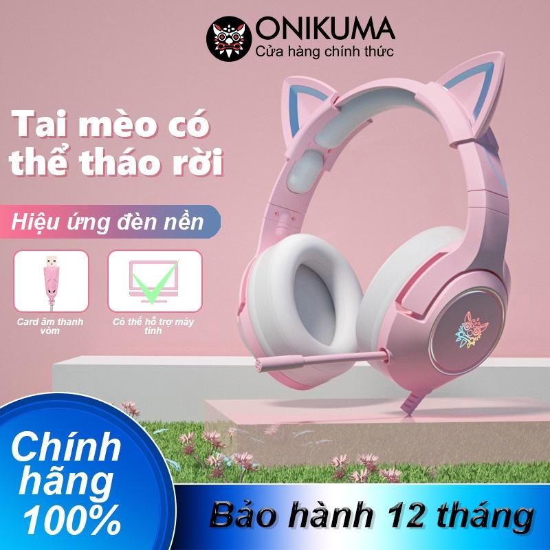 ONIKUMA K9 Tai nghe chơi game tai mèo hồng hiệu ứng âm thanh 7.1 với điện thoại máy tính xách tay giảm tiếng ồn