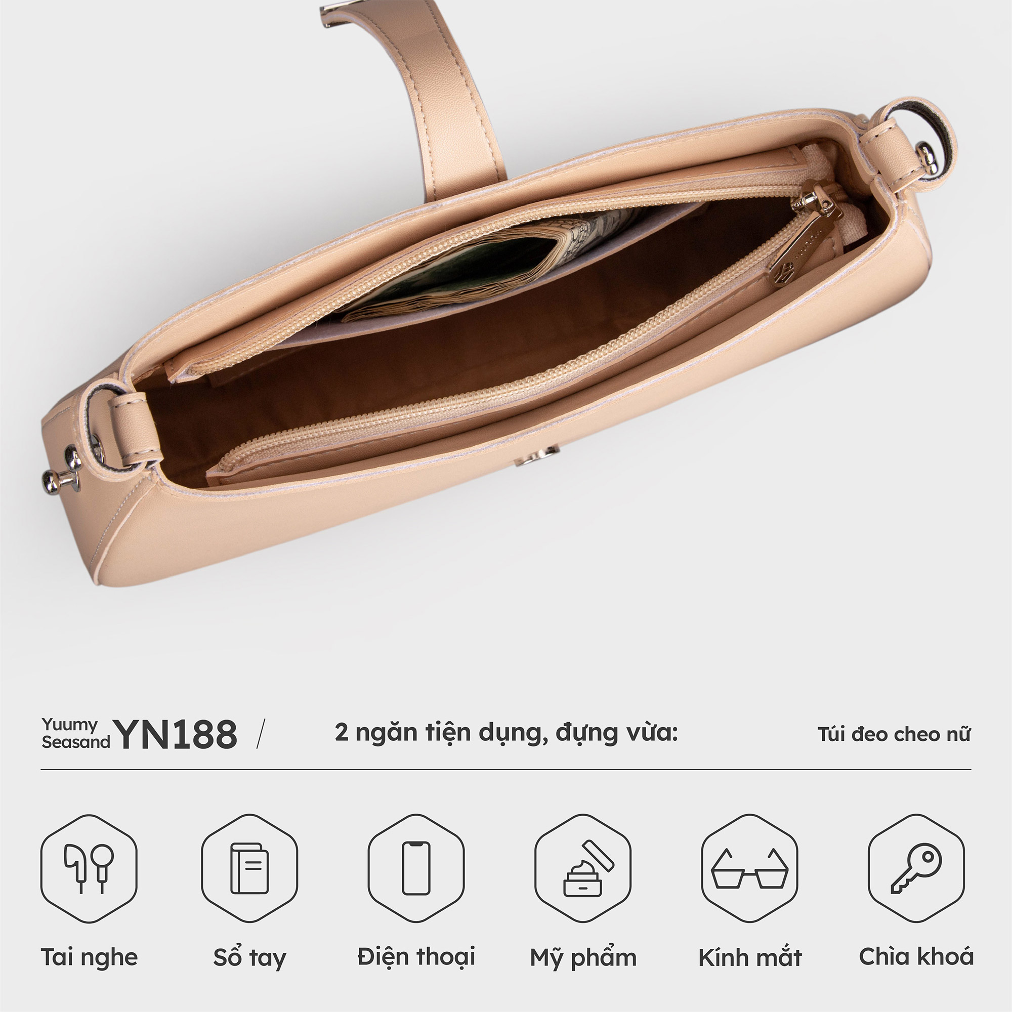 Túi Yuumy ( Thời trang nữ dự tiệc size 28 - Túi đeo chéo da Seasand YN188 )