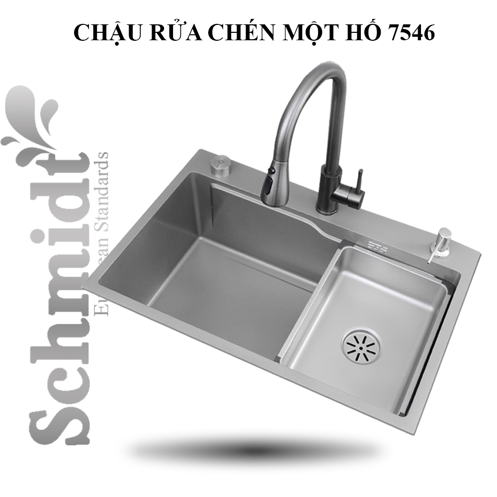 Chậu Rửa Chén Bát Schmidt 7546 Một Hố, Bồn Rữa Inox 304 Tặng Kèm Bộ Xiphong Xả Và Rổ Đựng Bát - Hàng Chính Hãng