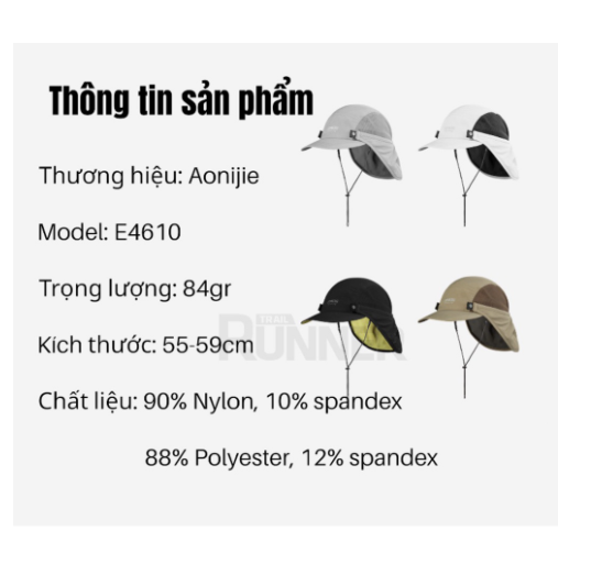 Mũ lưỡi trai chống nắng có màng che gáy chống nắng có thể tháo rời dành cho nam nữ dành cho Aonijie E4610