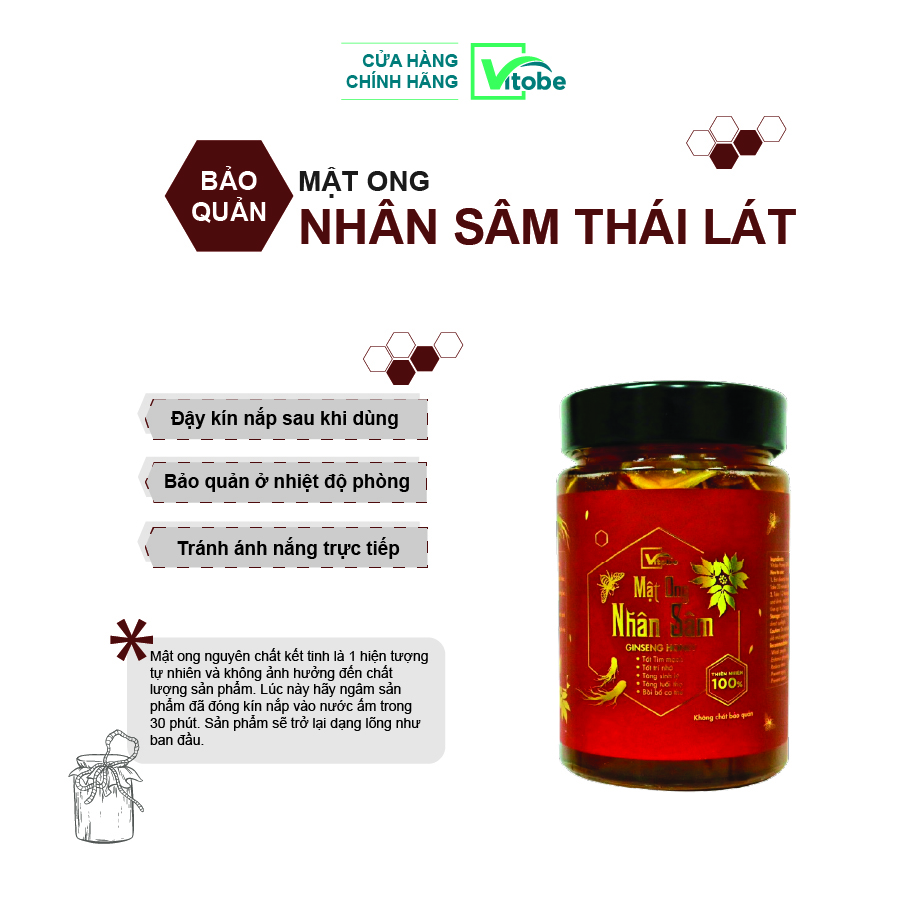 Mật Ong Nhân Sâm Vitobe (Sâm Lát) (300gr) - Hữu cơ 100%