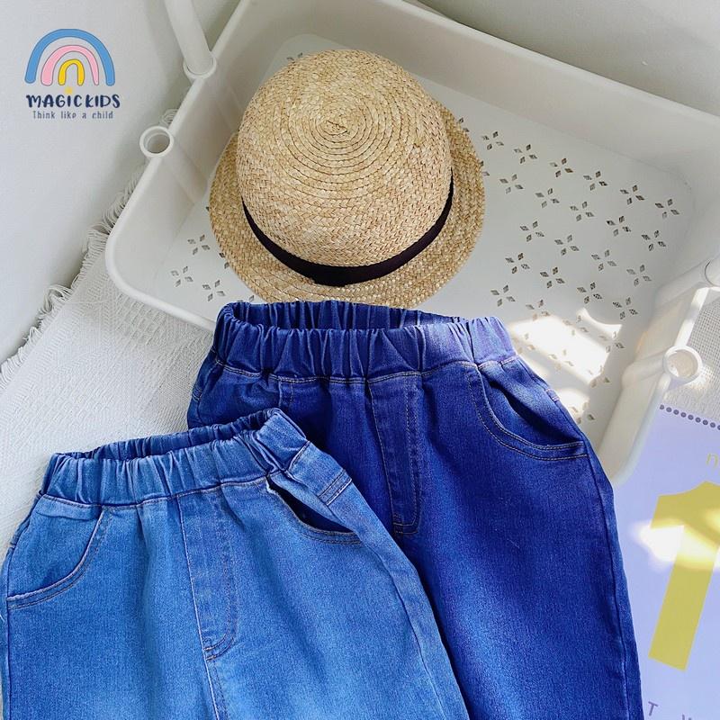 Quần dài cho bé vải bò jeans cạp chun dáng rộng ống côn Magickids quần jean bé trai đi học đi chơi mẫu mới QD21003