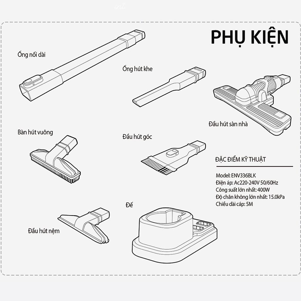 Máy hút bụi Lock&Lock cầm tay ENV336BLK 400w - Hàng chính hãng có dây, lực hút mạnh, đa dạng đầu hút, gọn nhẹ - Hapos
