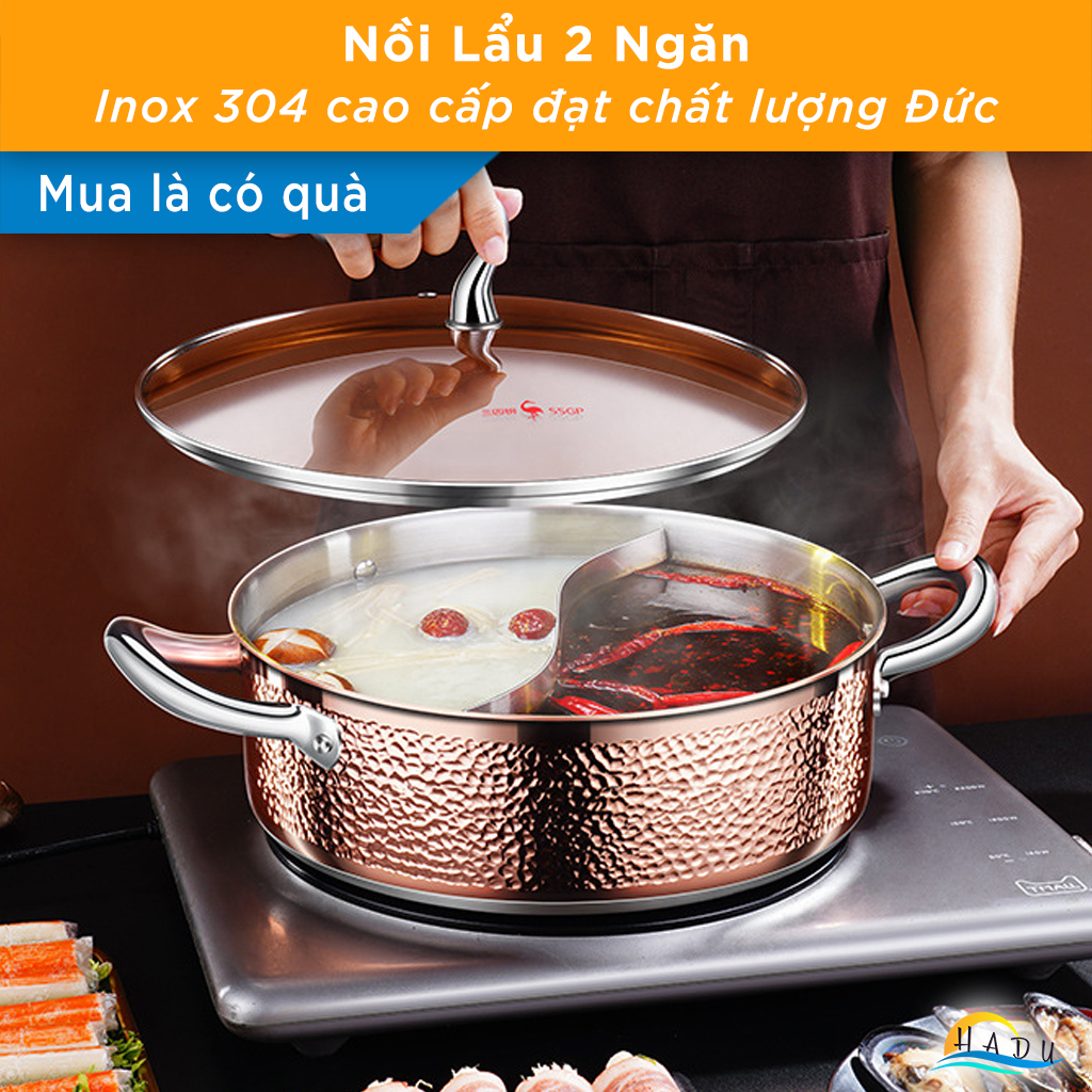 Nồi Lẩu 2 Ngăn Dùng Được Bếp Từ Đa Năng Inox 304 Cao Cấp 30cm Đạt Chất Lượng Đức SSGP