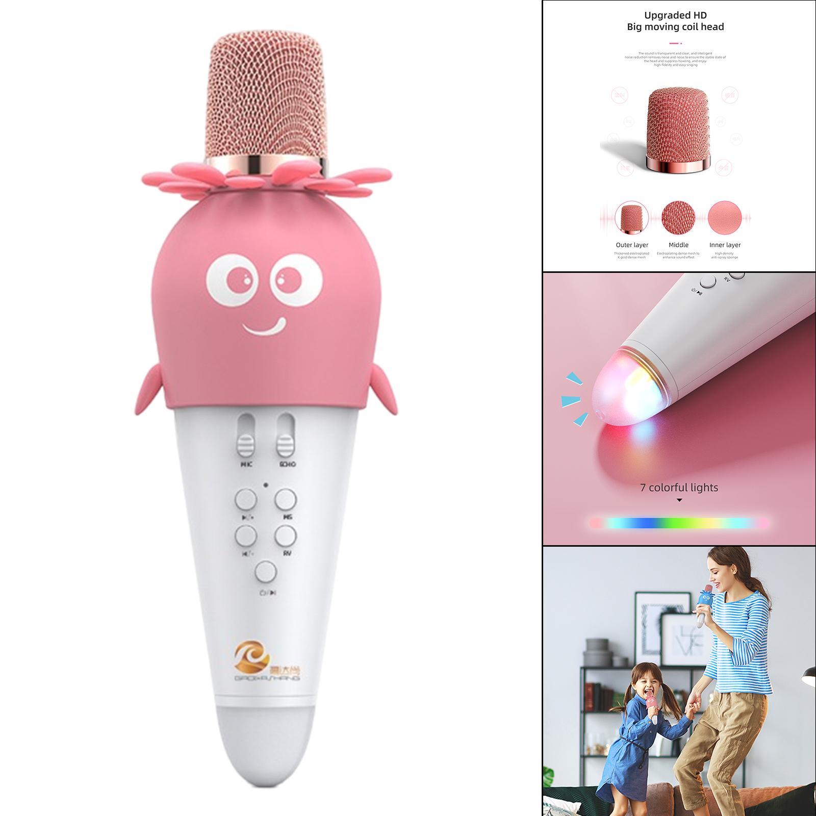 Wireless Bluetooth Microphone Speaker Bluetooth Mic for Party Home Ktv Pink