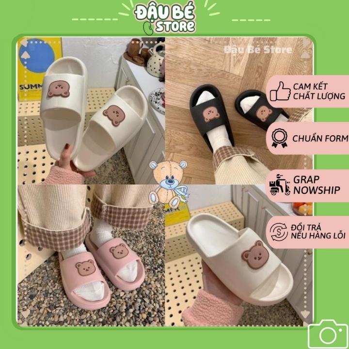 Dép lê nữ quai ngang Ulzzang đế bánh mì hình gấu thời trang nhiều màu siêu êm chống trơn trượt - DAUBE - D001