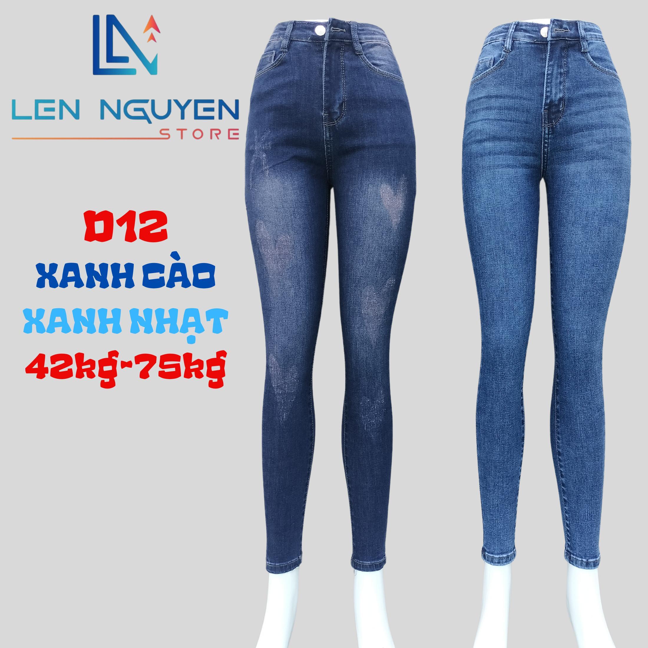 D12_Quần jean nữ, dài, lưng cao, quần bò nữ dáng ôm, quần rin nữ có big size, cho 42kg đến 75kg - Xanh Cào