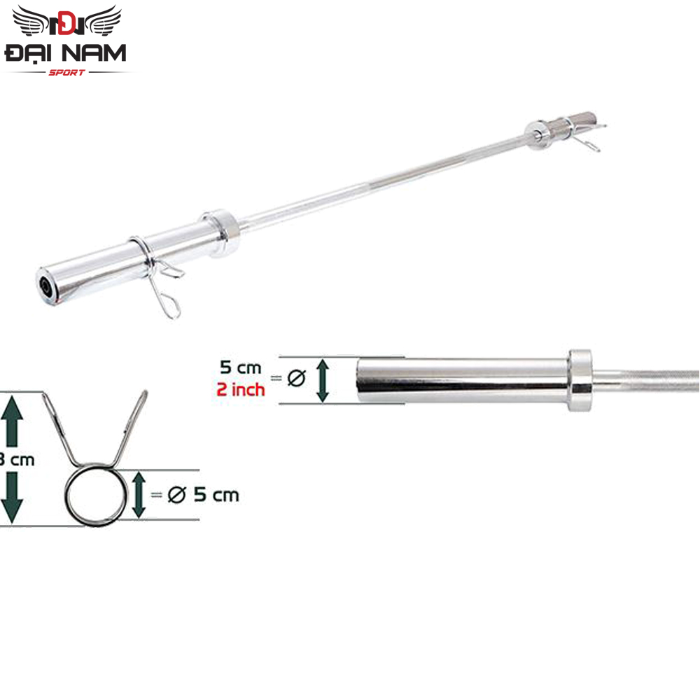 Đòn Tạ Dài 1m2 Inox Phi 50 Nhập Khẩu Đại Nam Sport + Kèm 2 Khóa Tạ