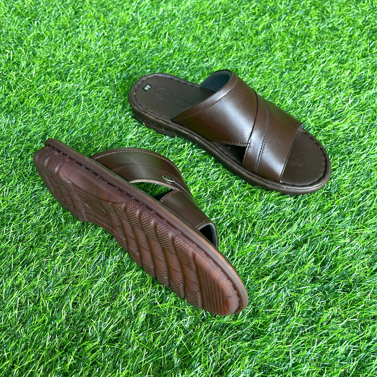 Dép nam quai ngang đế cao 2.5cm Trường Hải da bò full màu nâu, đen DN146