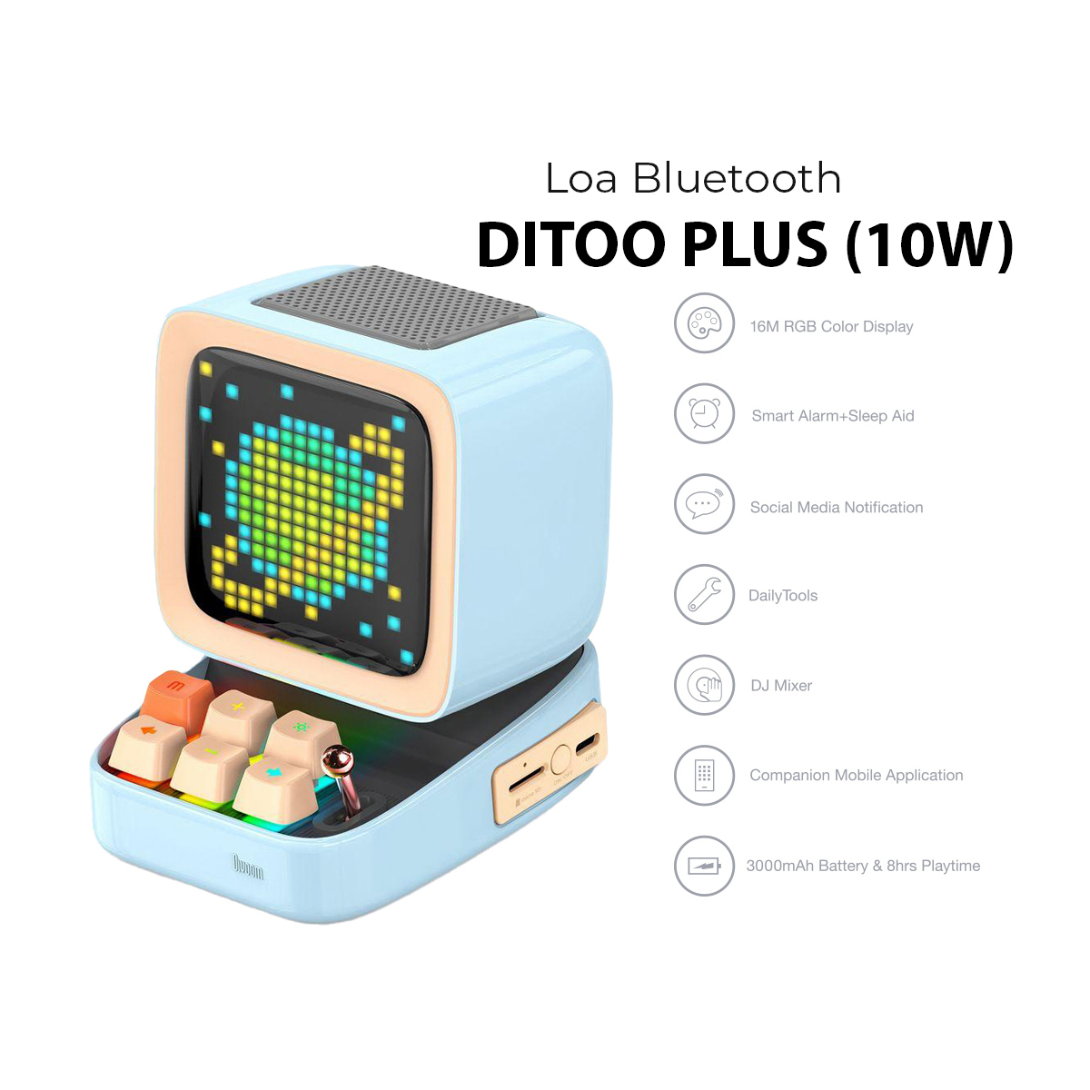 Loa bluetooth Divoom Ditoo Plus 10W - Hình dáng máy tính cổ, màn hình LED 256 Full RGB, tích hợp nhiều tính năng trên app Divoom - HÀNG CHÍNH HÃNG