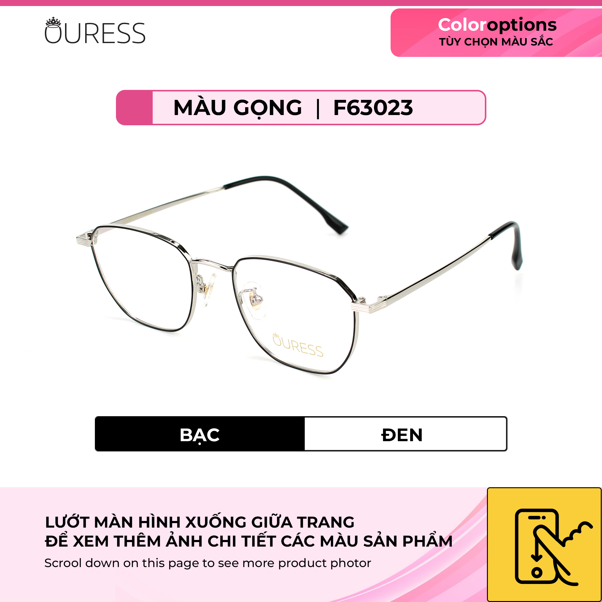 Gọng kính cận F63023 chất liệu titan thời trang mắt kính OURESS nam nữ siêu nhẹ siêu bền