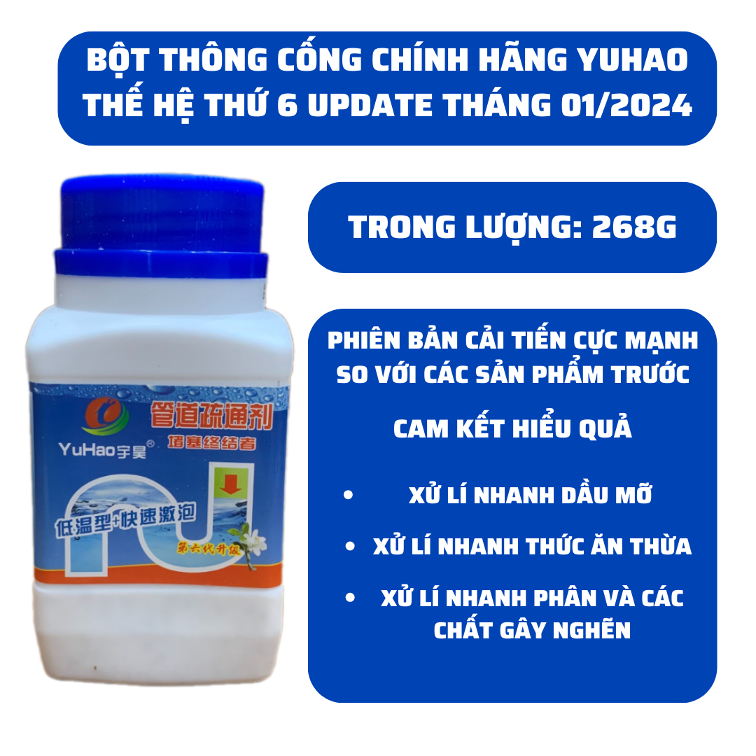 Bột Thông Cống,Bồn Cầu,Lavabo Cực Mạnh YUHAO Siêu Thần Thánh 268G Thế Hệ Mới