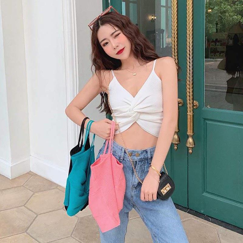 Áo 2 dây gân ,áo xoắn ngực croptop