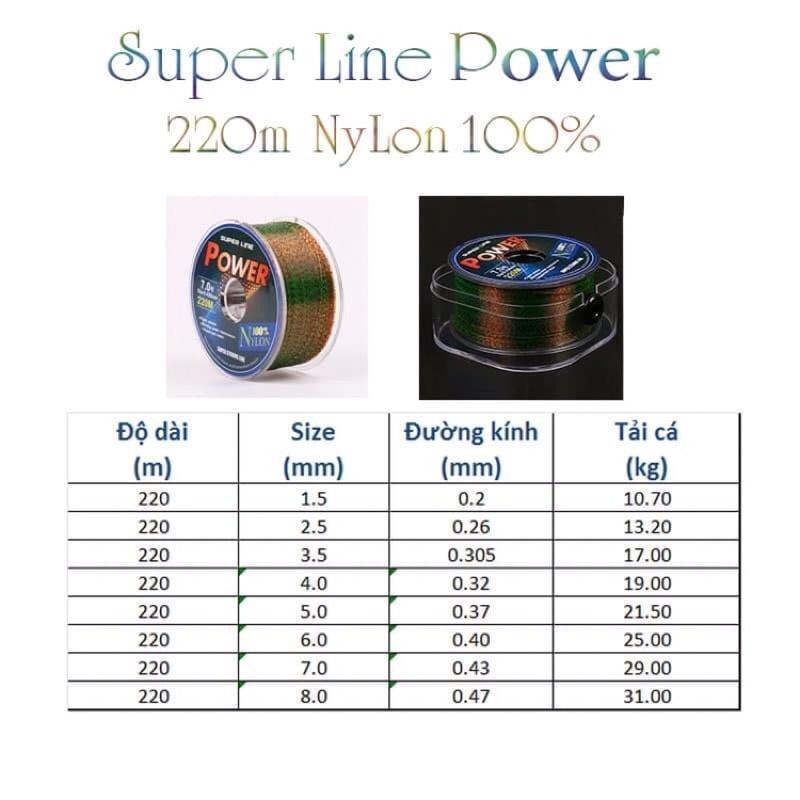 Cước câu cá tàng hình Power với 100% Nylon Super Power DC -220m