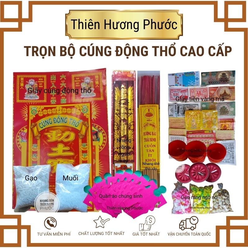 Cúng tất niên cao cấp gồm giấy tiền vàng nhang đèn bánh ngô gạo muối 3 ly nước