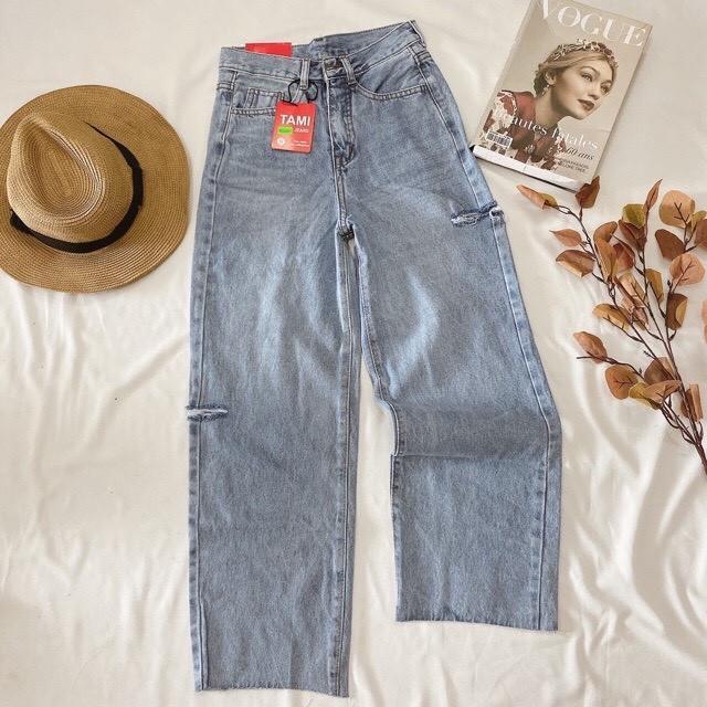 Quần Jeans Nữ Ống Rộng Phối Rách 270