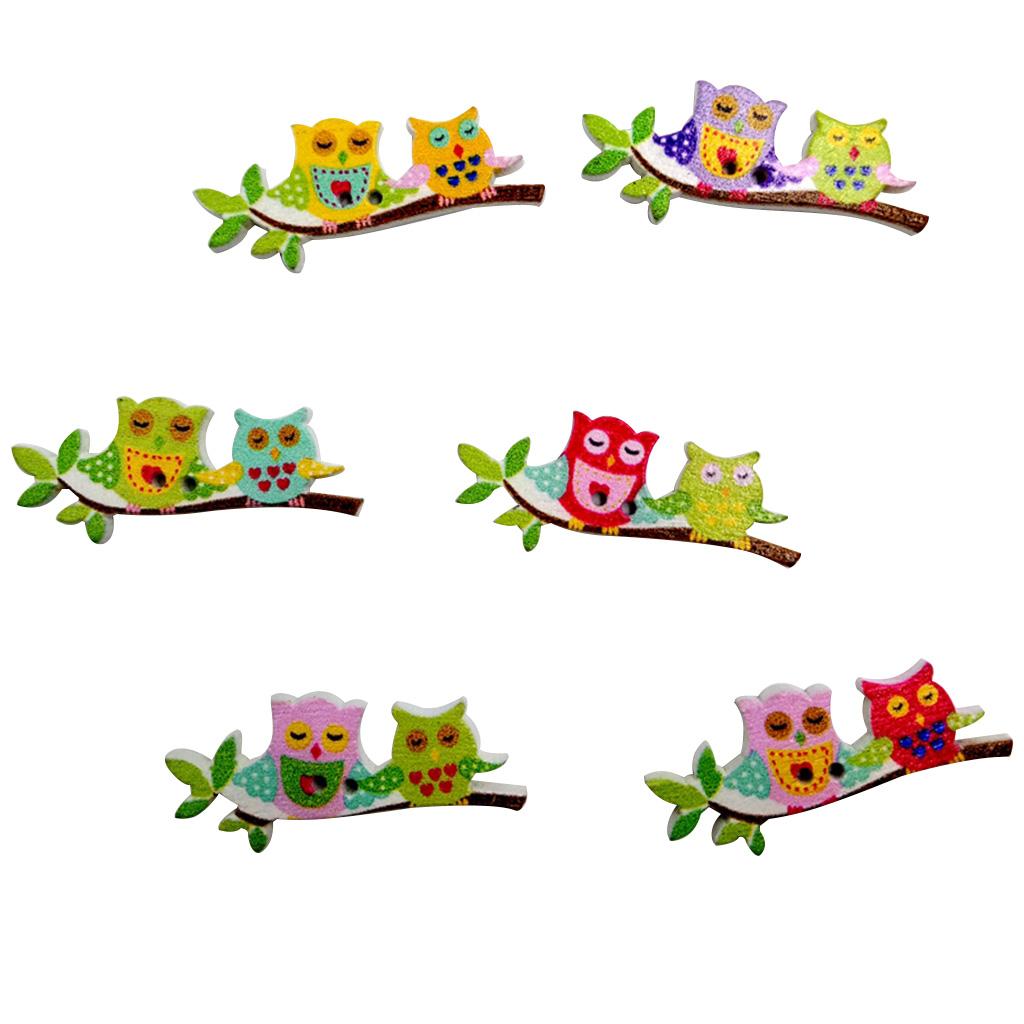 100x Động Vật Con Cú Hình Gỗ Trang Trí Nút Thêu Sò Tôn Dáng 40mm