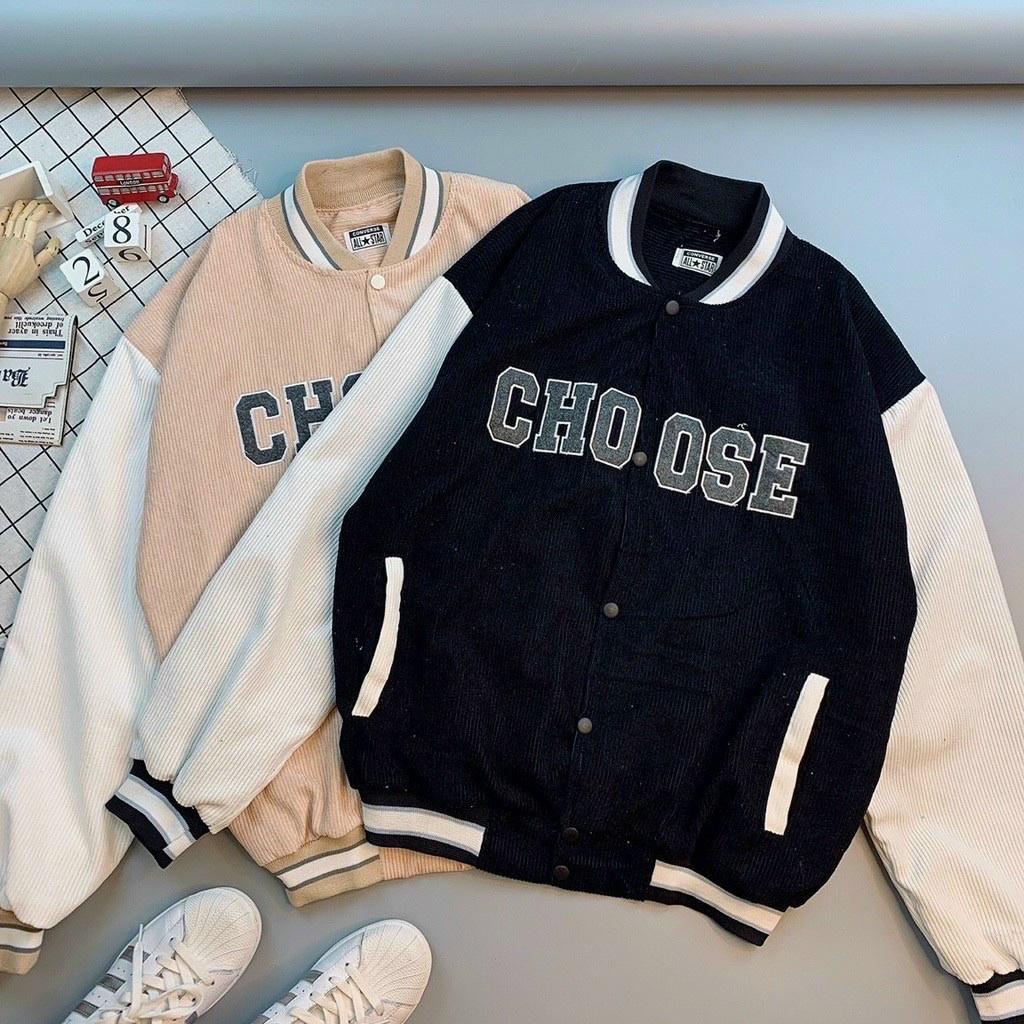 Áo khoác bomber Unisex chất nhung tăm thêu chữ CHOOSE ,form rộng 2 lớp đẹp cho nữ,nam