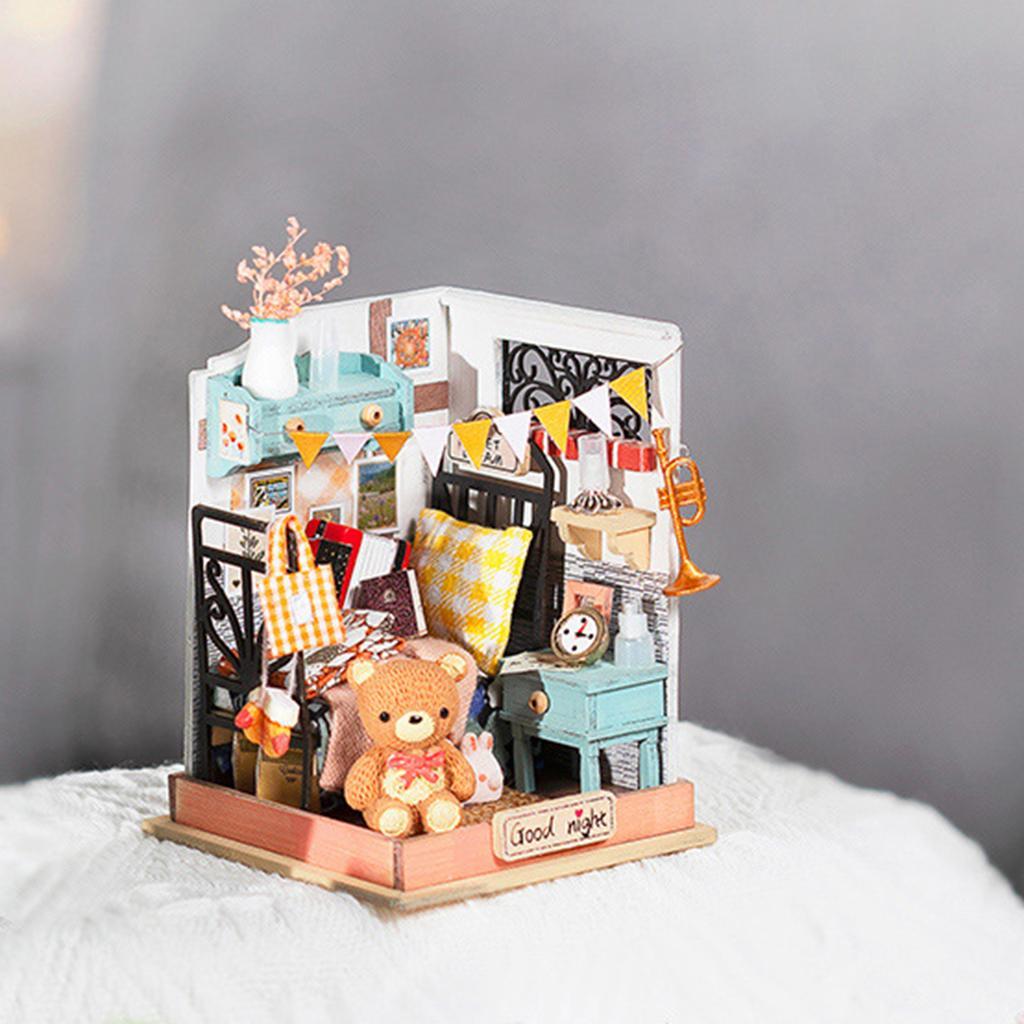 2 Pieces Handcraft Mini Doll House with Furniture Cottage Puzzle for Girls