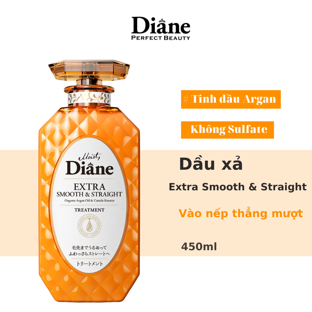 Dầu xả vào nếp thẳng mượt Moist Diane Extra Smooth &amp; Straight (Dùng cho tóc quăn, không vào nếp, khô xơ chẻ ngọn) 450ml