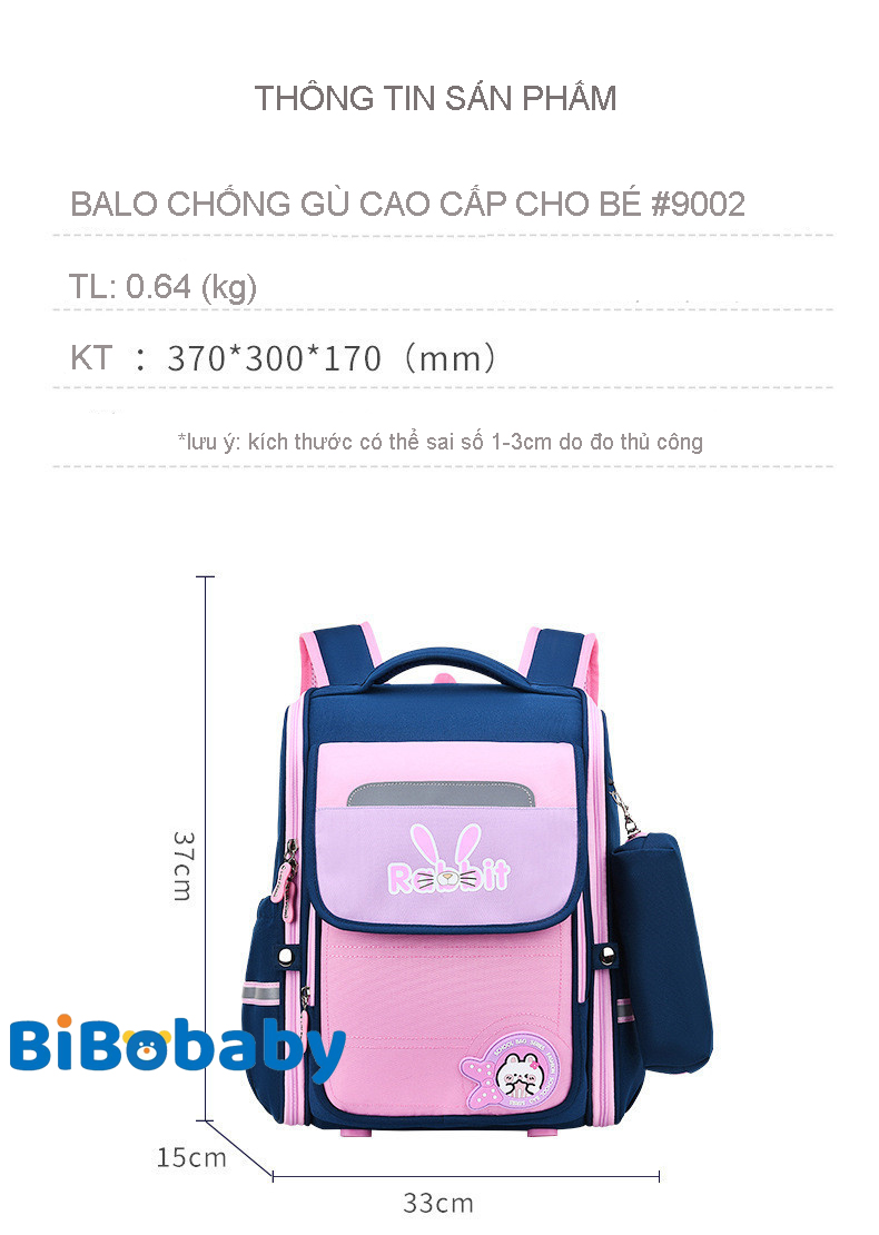 Balo chống gù cho bé Cặp sách trẻ em cao cấp thiết kế an toàn chống gù lưng cho bé trai và bé gái Bibobaby 9002