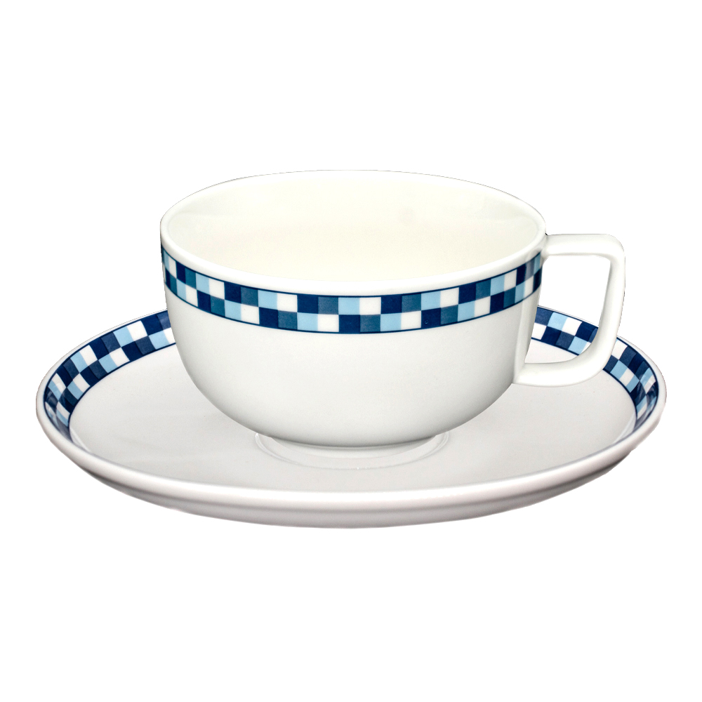Bộ tách trà | JYSK Check | sứ trắng viền xanh | D13xR10xC6cm/ DK16.5xC2cm | 280ml