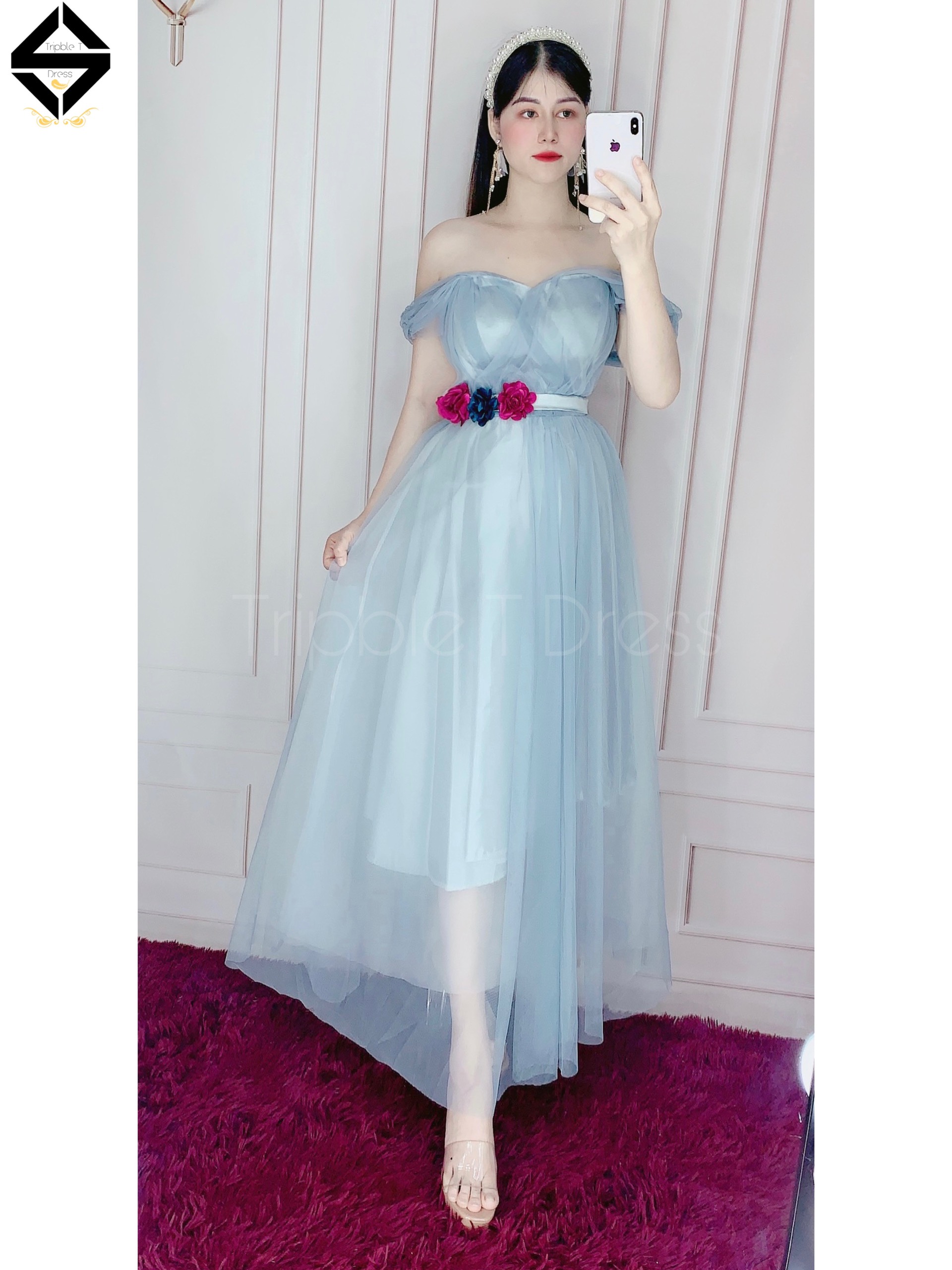 Đầm xoè dự tiệc rớt vai lưới siêu xinh TRIPBLE T DRESS -size L/XL - MS37V