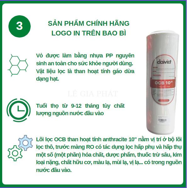 COMBO LÕI LỌC NƯỚC SỐ 1-2-3 (PP 10&quot; 5MICRO - CTO - OCB) - HÀNG CHÍNH HÃNG